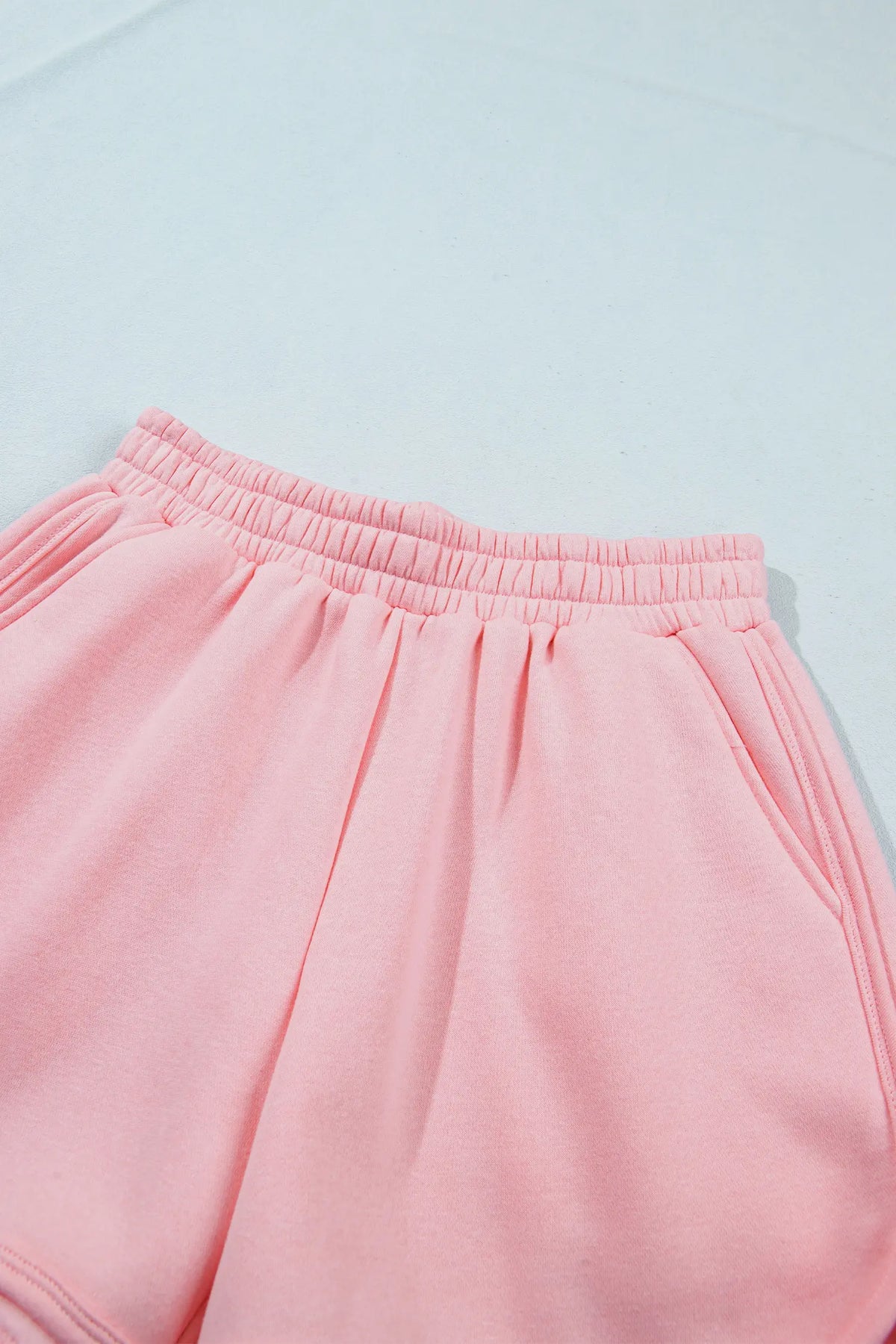 Light Pink High Neck Exposed Seam Drop Shoulder Baggy Pullover Short Set