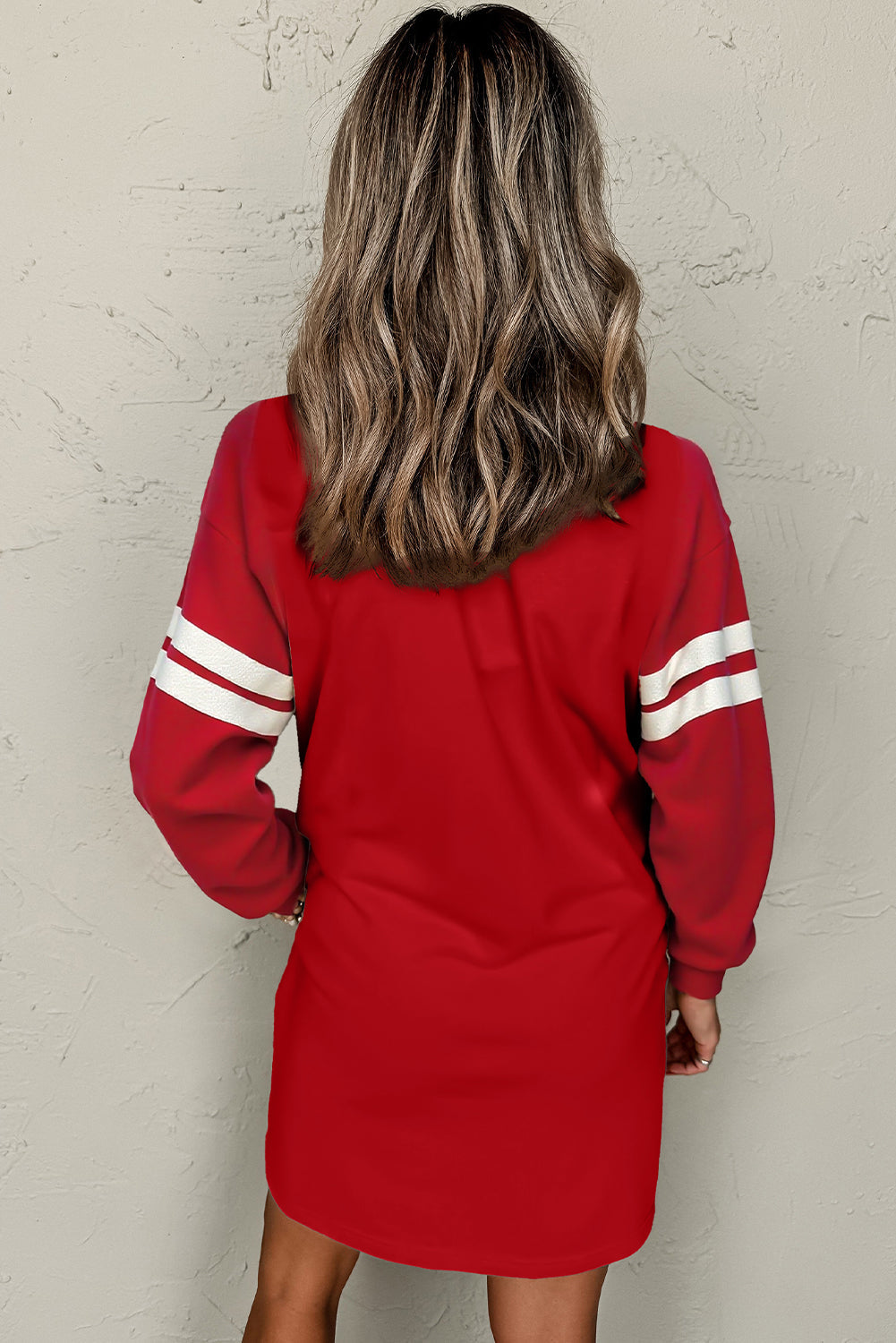 Varsity Contrast Banded Sleeve Shift Sweatshirt Dress Dear-Lover Dropshipping