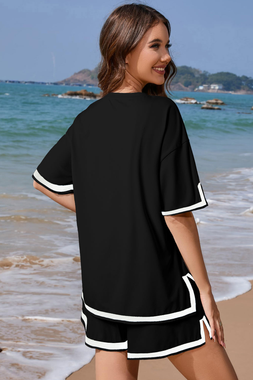 Apricot Contrast Trim Tee and Shorts Set eAura