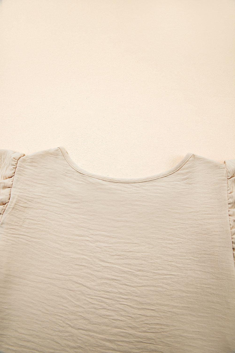 Beige Solid Colour Ruffled Short Sleeve Casual Blouse eAura