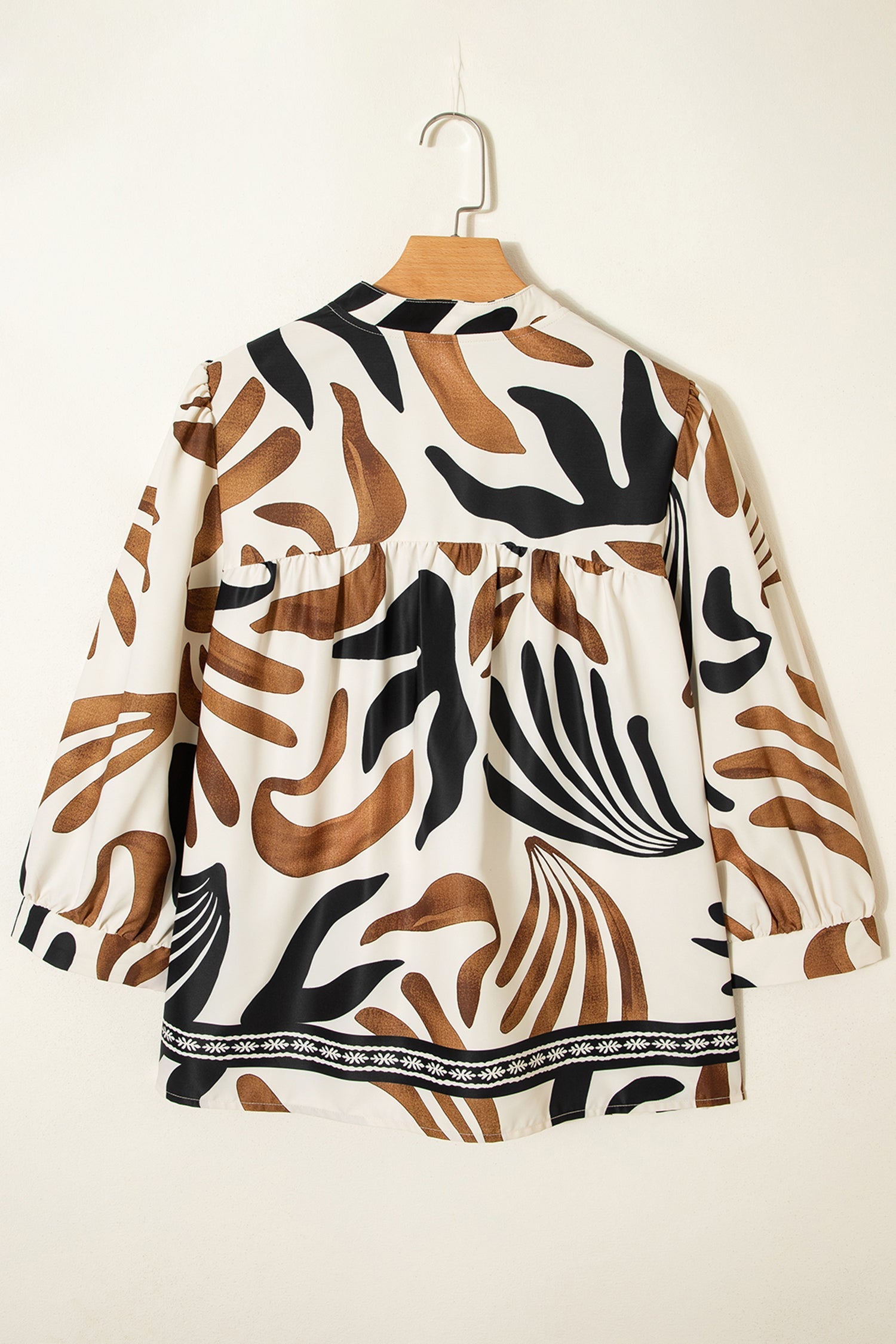 Abstract Print Blouse Puff Sleeve Relaxed Blouse - eAura