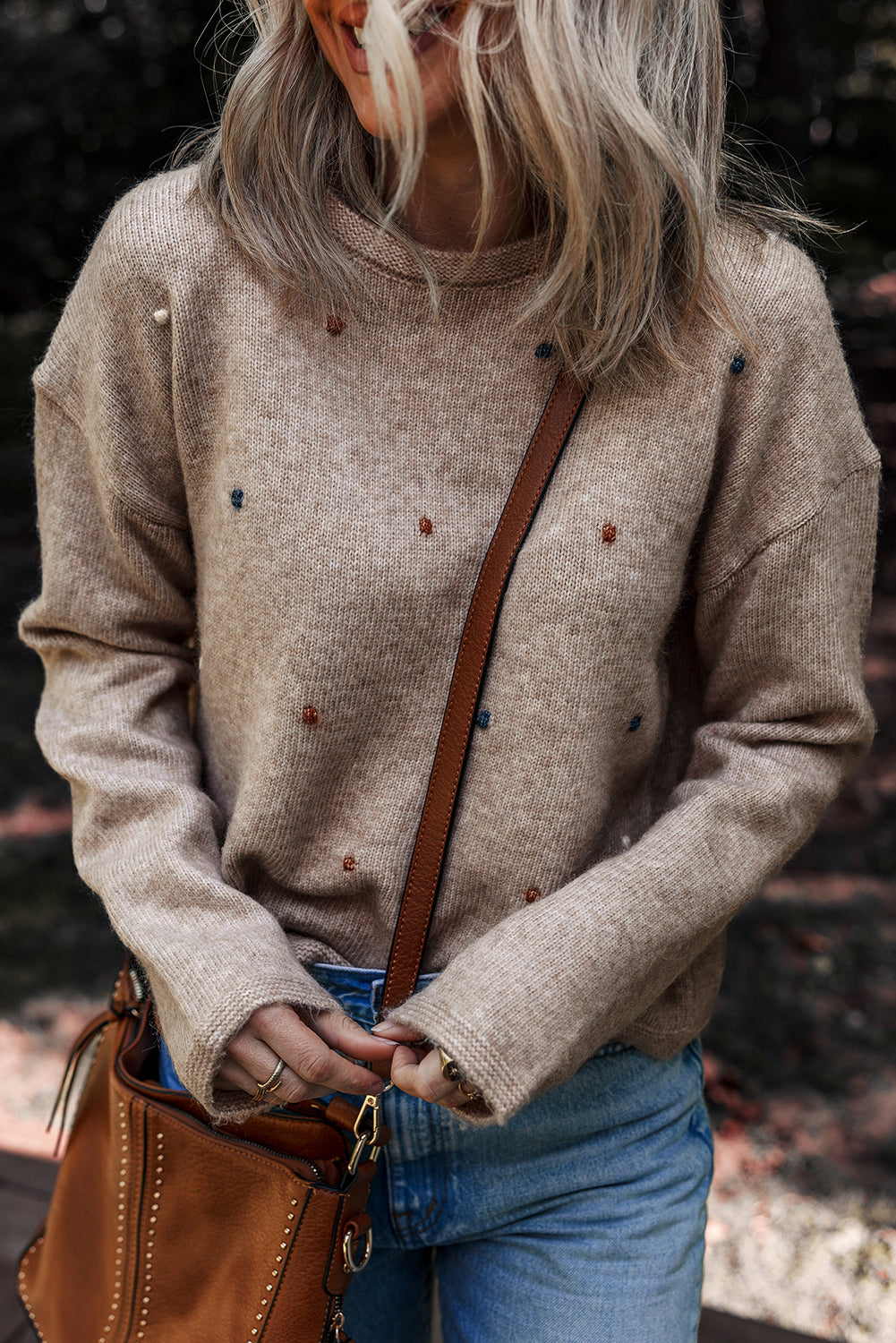 Contrast Coloured Dot Detail Drop Shoulder Sweater