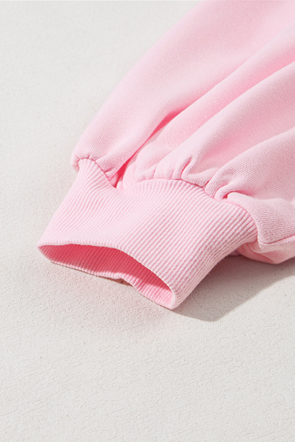 Light Pink Embroidered Bow Lantern Sleeve Oversized Pullover Sweatshirt eAura