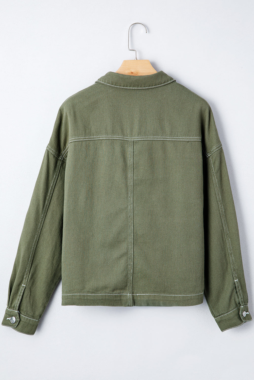 Patched Pocket Collared Button Front Boyfriend Denim Jacket eAura
