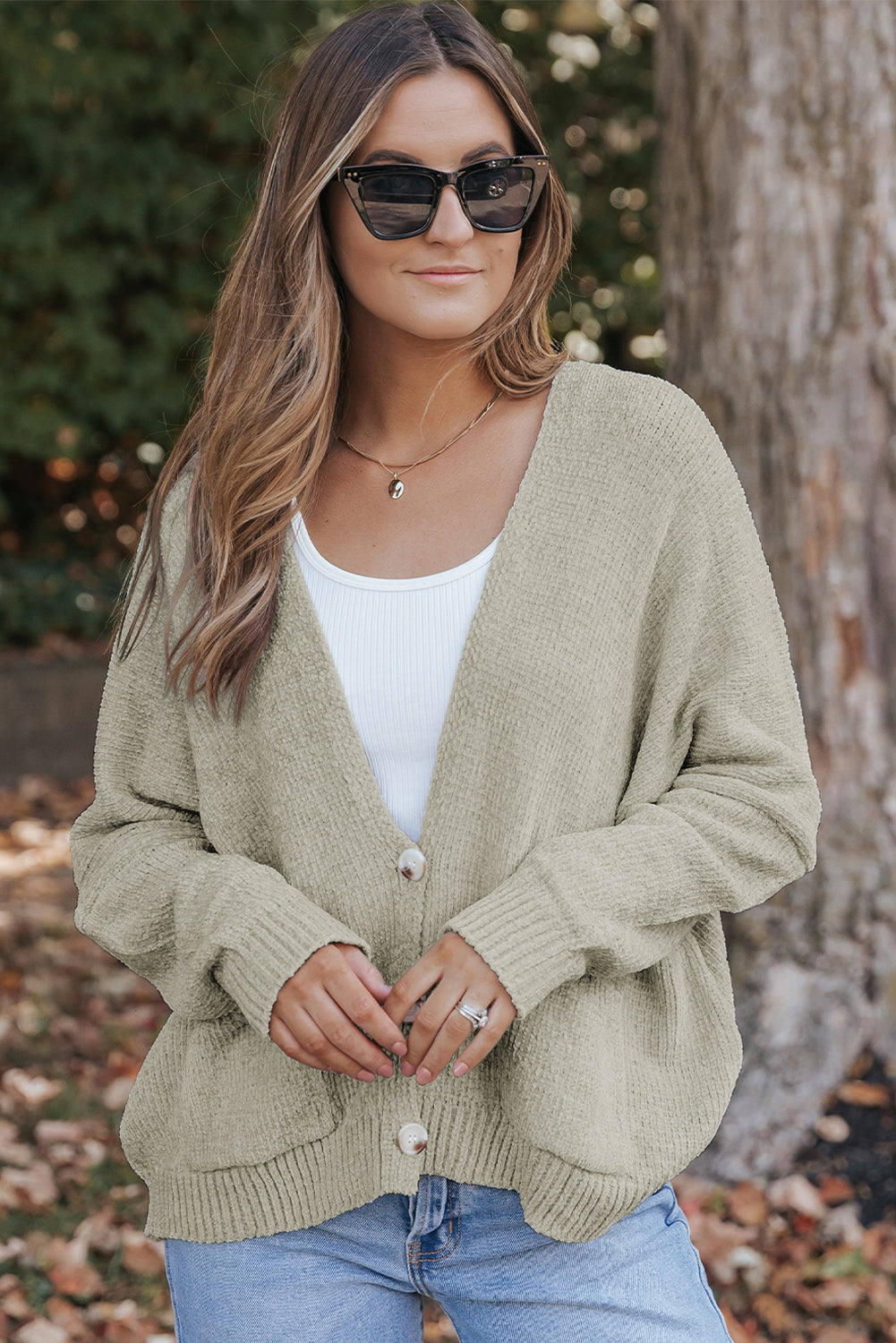 Grey Buttons Front Pocketed Sweater Cardigan eAura