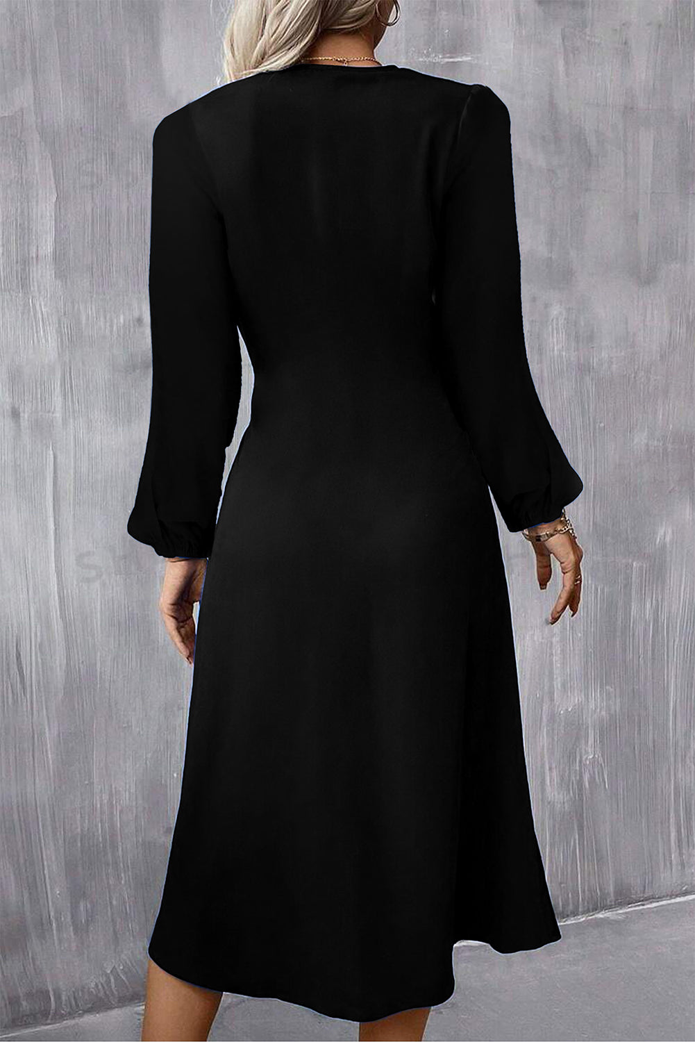 Burgundy Solid Color Ruched Detail Long Sleeve Midi Dress Dear-Lover Dropshipping
