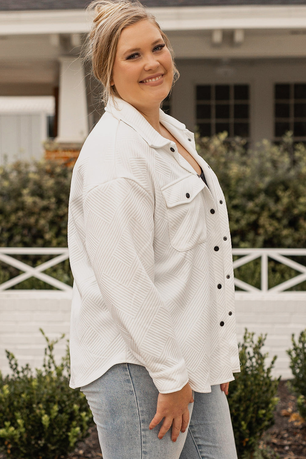 Beige Plus Size Textured Flap Pockets Jacket BB Fashion Outlet