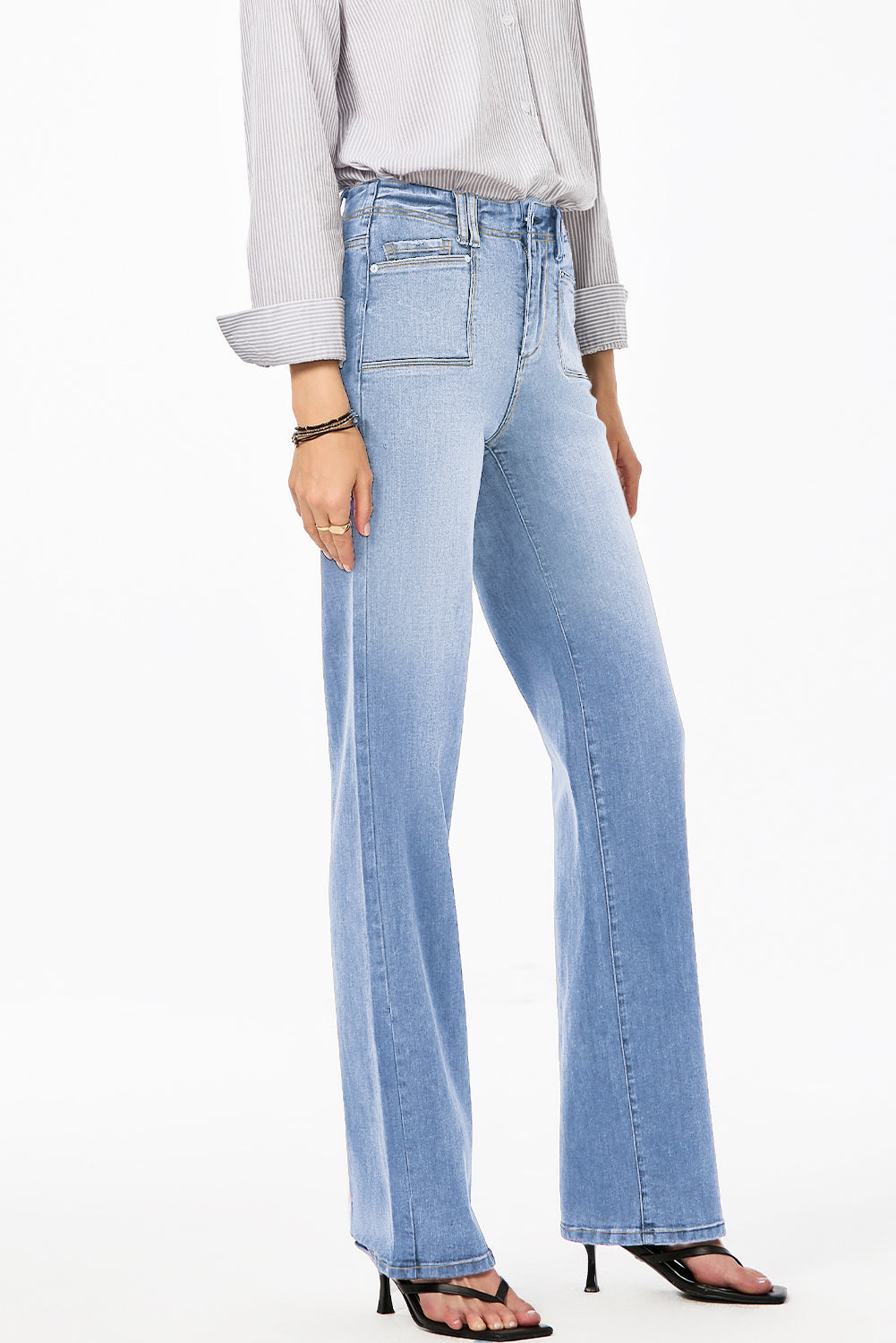 Blue Loose Straight Leg High Waist Jeans