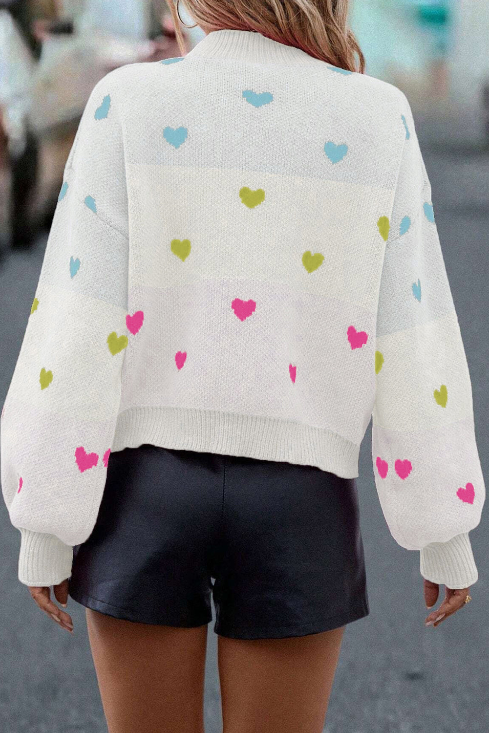 Heart Pattern Knit High Neck Baggy Sweater eAura