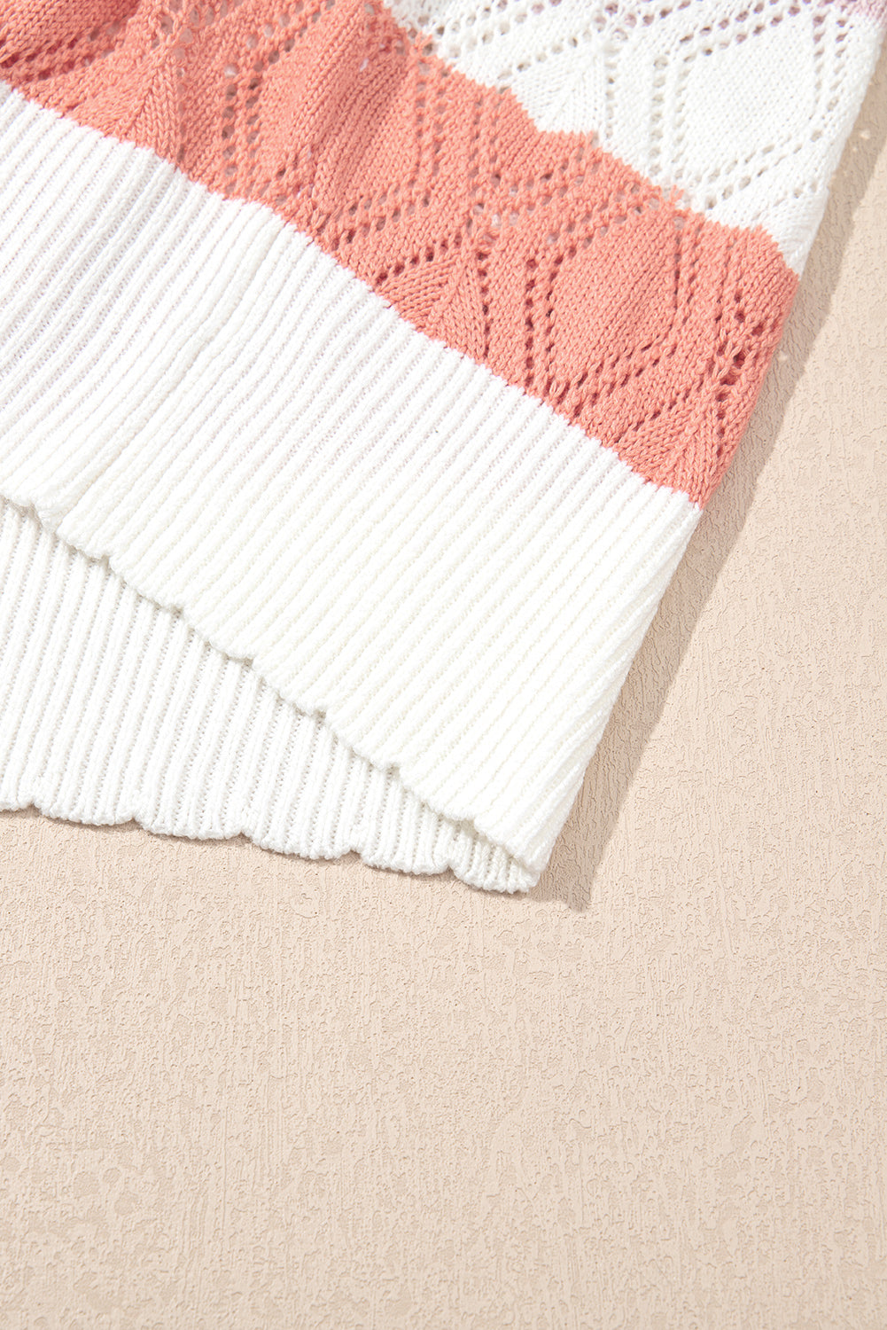 Rose Stripe Colourblock Hollowed Knit Scallop Edge Sweater Vest eAura