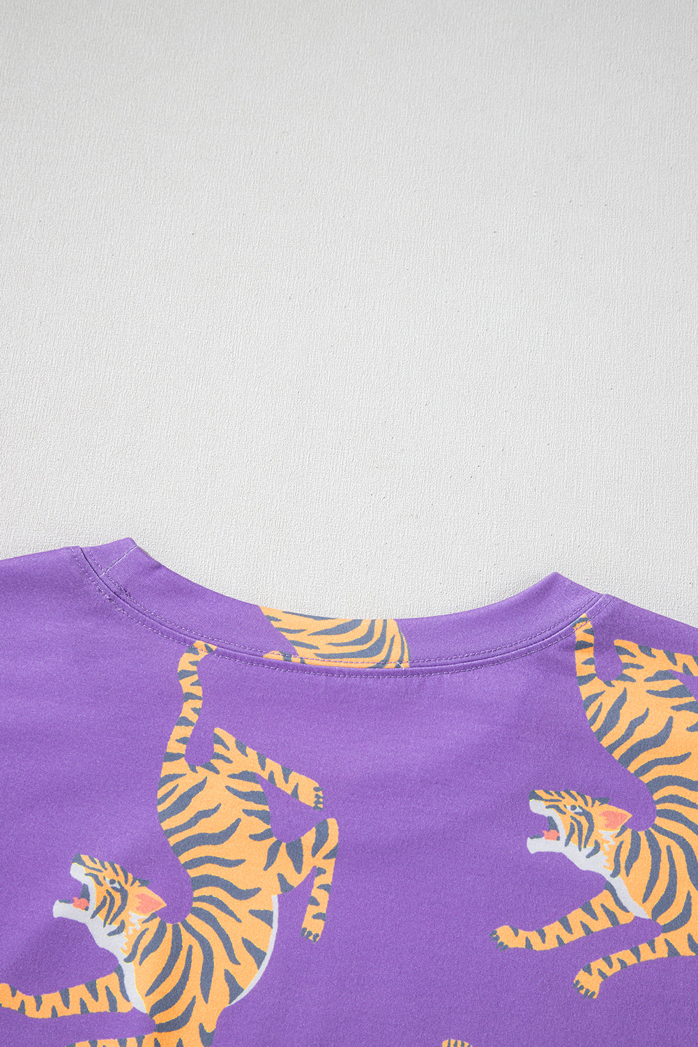 Purple Allover Tiger Printed Patch Pocket Loose T Shirt eAura