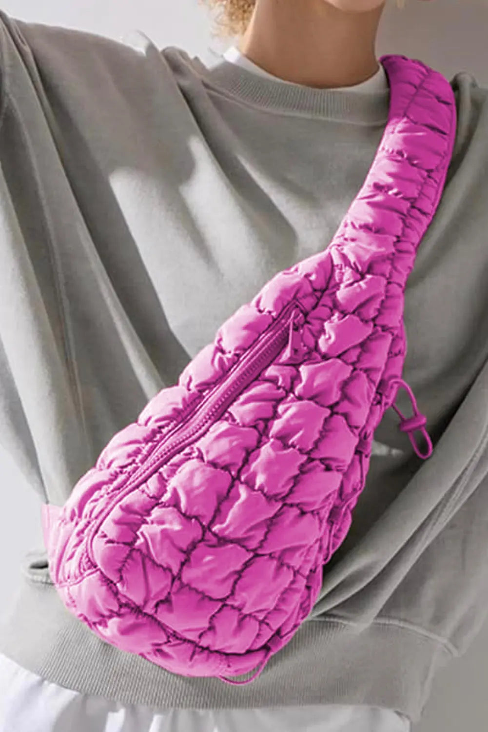 Black Marshmallow Quilted Drawstring Decor Sling Bag
