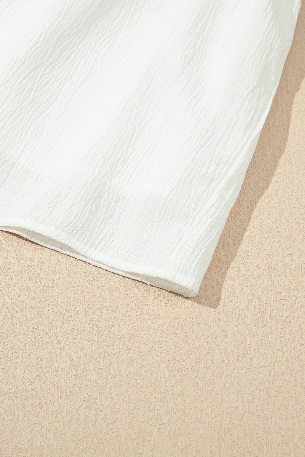 White Textured Ruffled Trim V Neck Flutter Flowy Top eAura