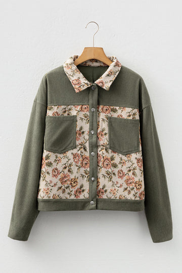 Ribbed Retro Floral Patchwork Shirt Style Jacket - Outerwear/Jackets
