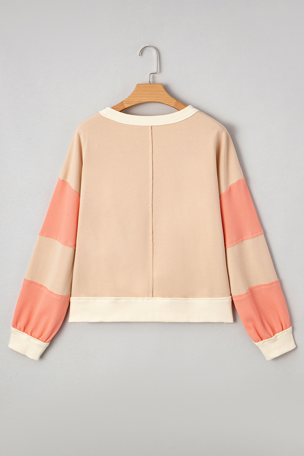 Beige Textured Patchwork Pullover Sweatshirt - eAura