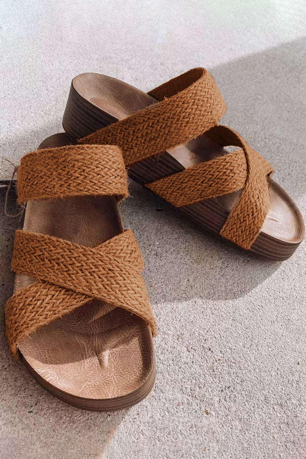 Woven Crisscross Platform Slip-On Sandals – Black / Brown