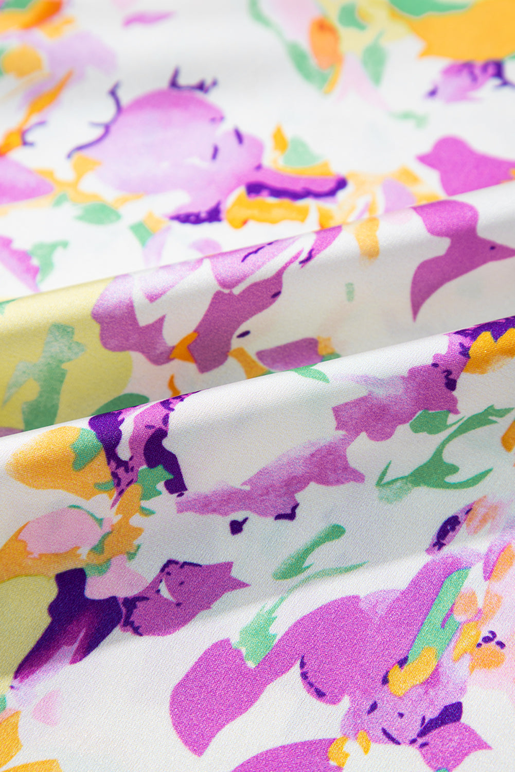Purple Abstract Printed Ruffled Short Sleeve Notched Neck Blouse eAura