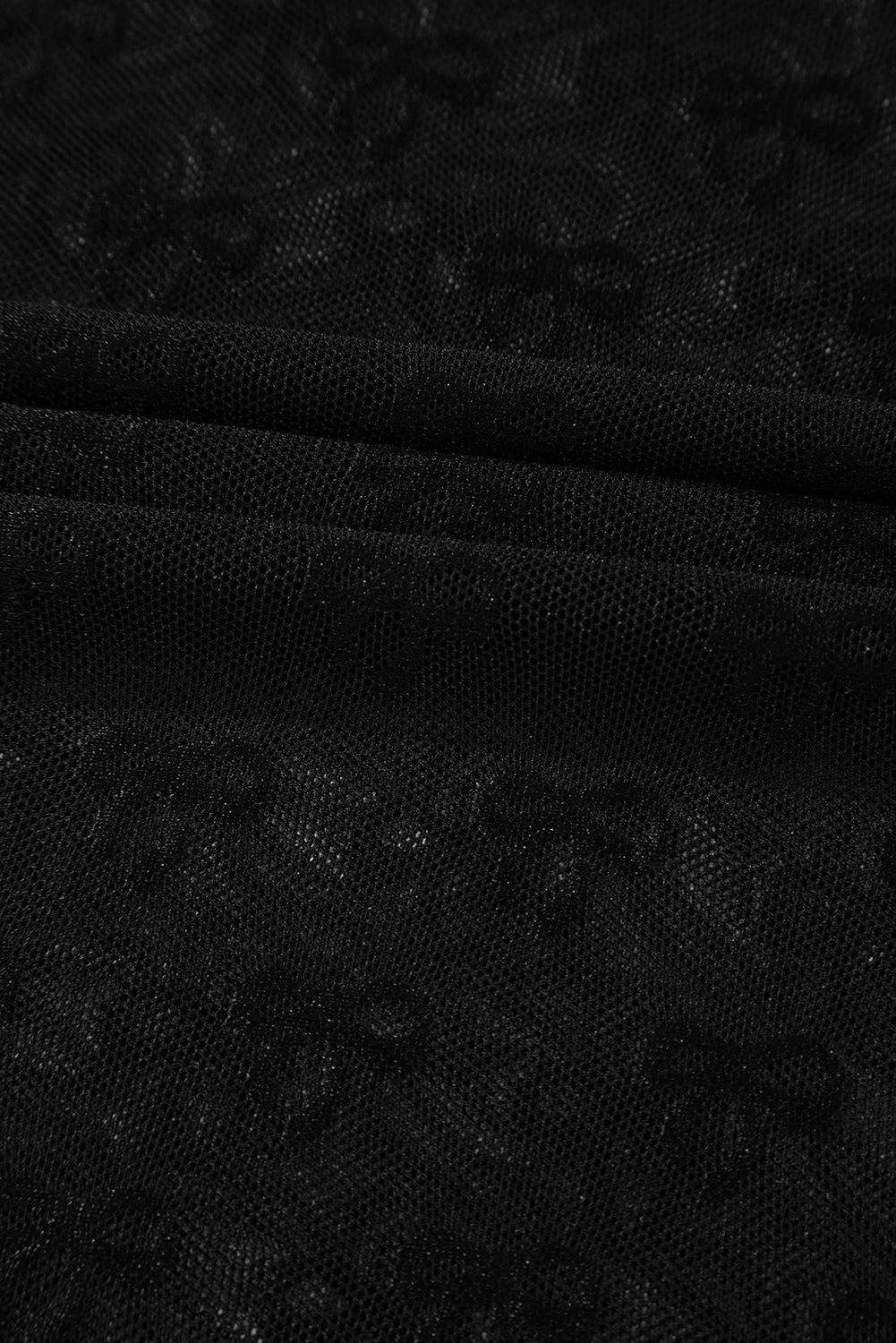 Black Bowknot Sheer Mesh Mock Neck Lettuce Trim Short Sleeve Top eAura
