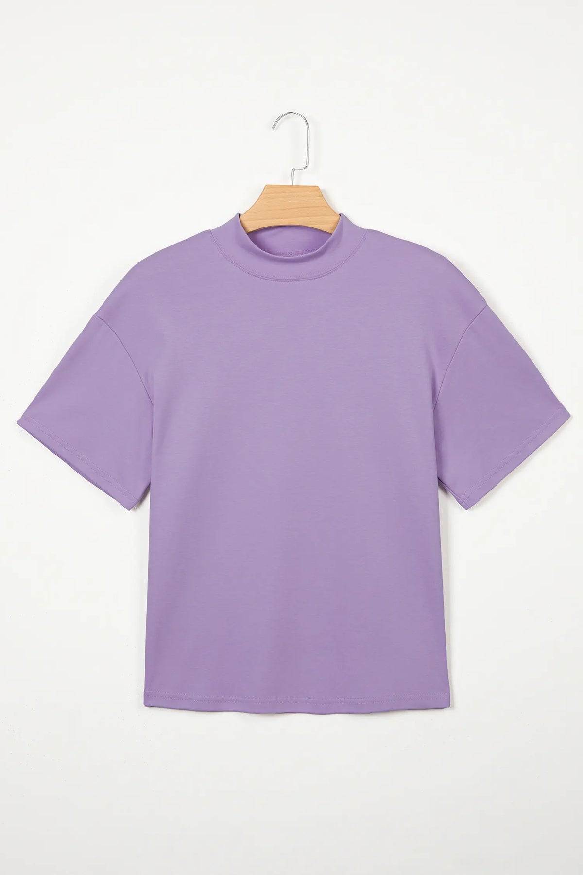 Solid Colour High Neck Oversize Tee – Wisteria