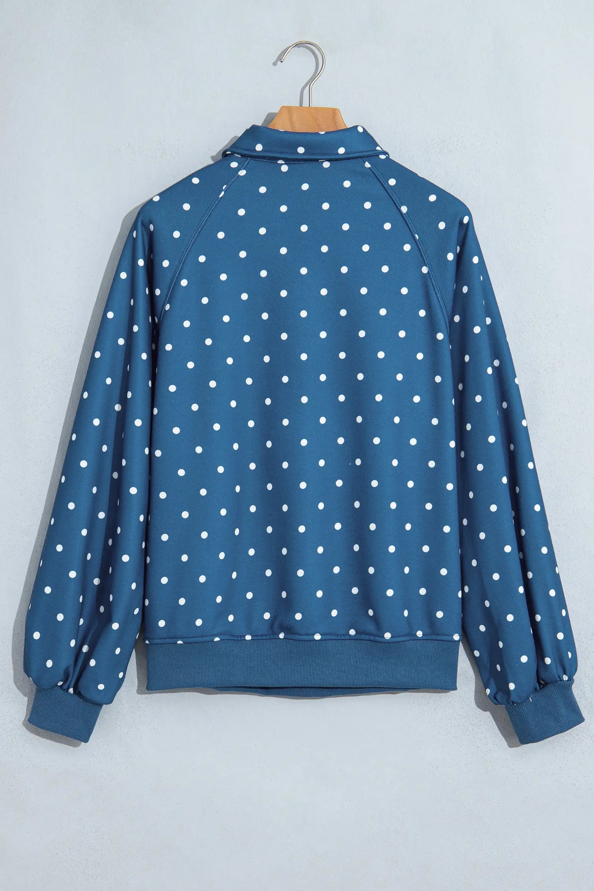 Polka Dot Print Metal Button Collar Casual Pullover Sweatshirt – Pink