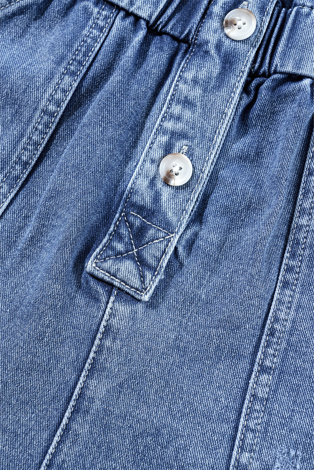 Dusk Blue Chest Pocket Front Buttoned Folded Edge Denim Short Sleeve Romper eAura