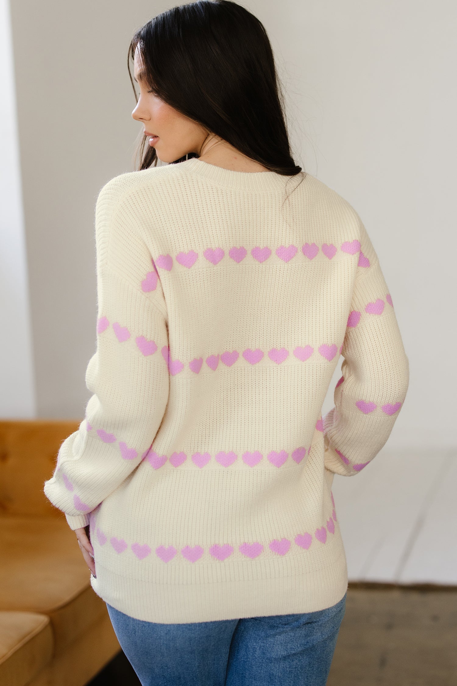 Heart Pattern Rib Knit Sweater - Sweaters & Cardigans/Sweaters