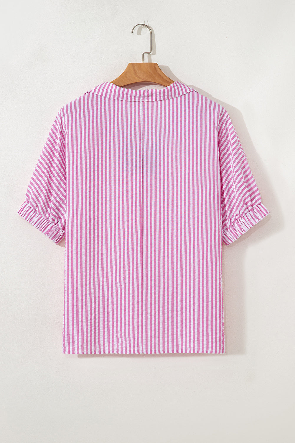Striped Print Contrast Split Neck Dolman Sleeve Blouse eAura