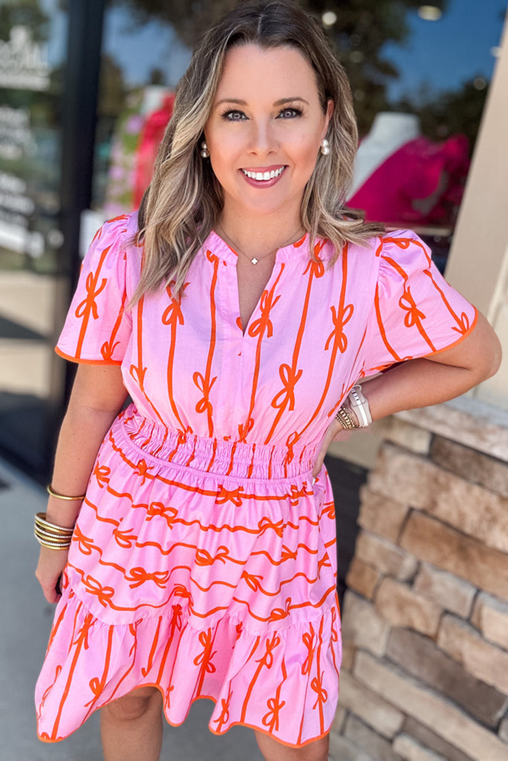 Rose Bow Tastic Clinched Waist Ruffled Plus Size Dress BB Fashion Outlet