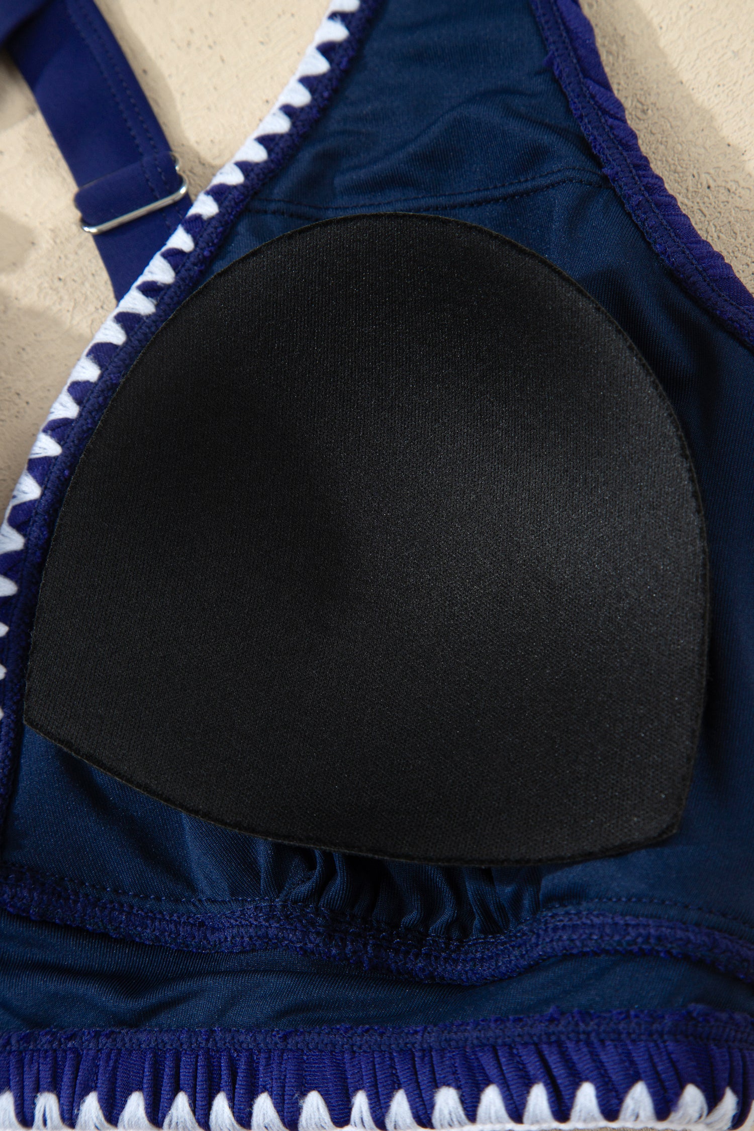 Shell Stitched Trim V-Neck Textured High Waist Bikini