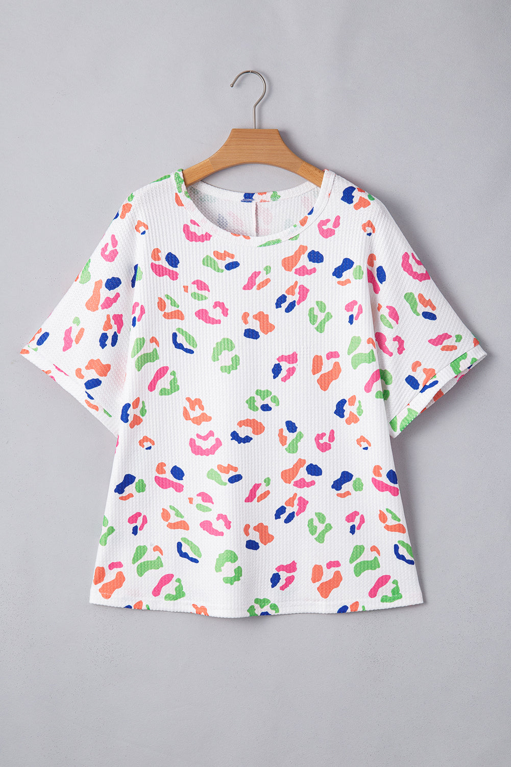 White Multicolour Leopard Print Textured Plus Size T Shirt BB Fashion Outlet