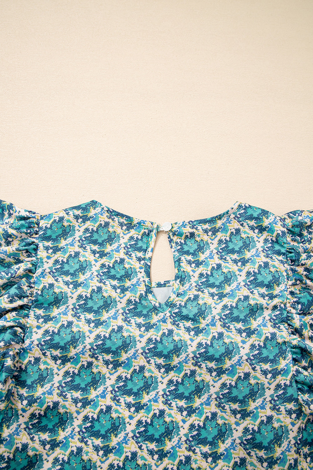 Abstract Print Shirred Cuff Puff Sleeve Blouse - Tops/Blouses & Shirts