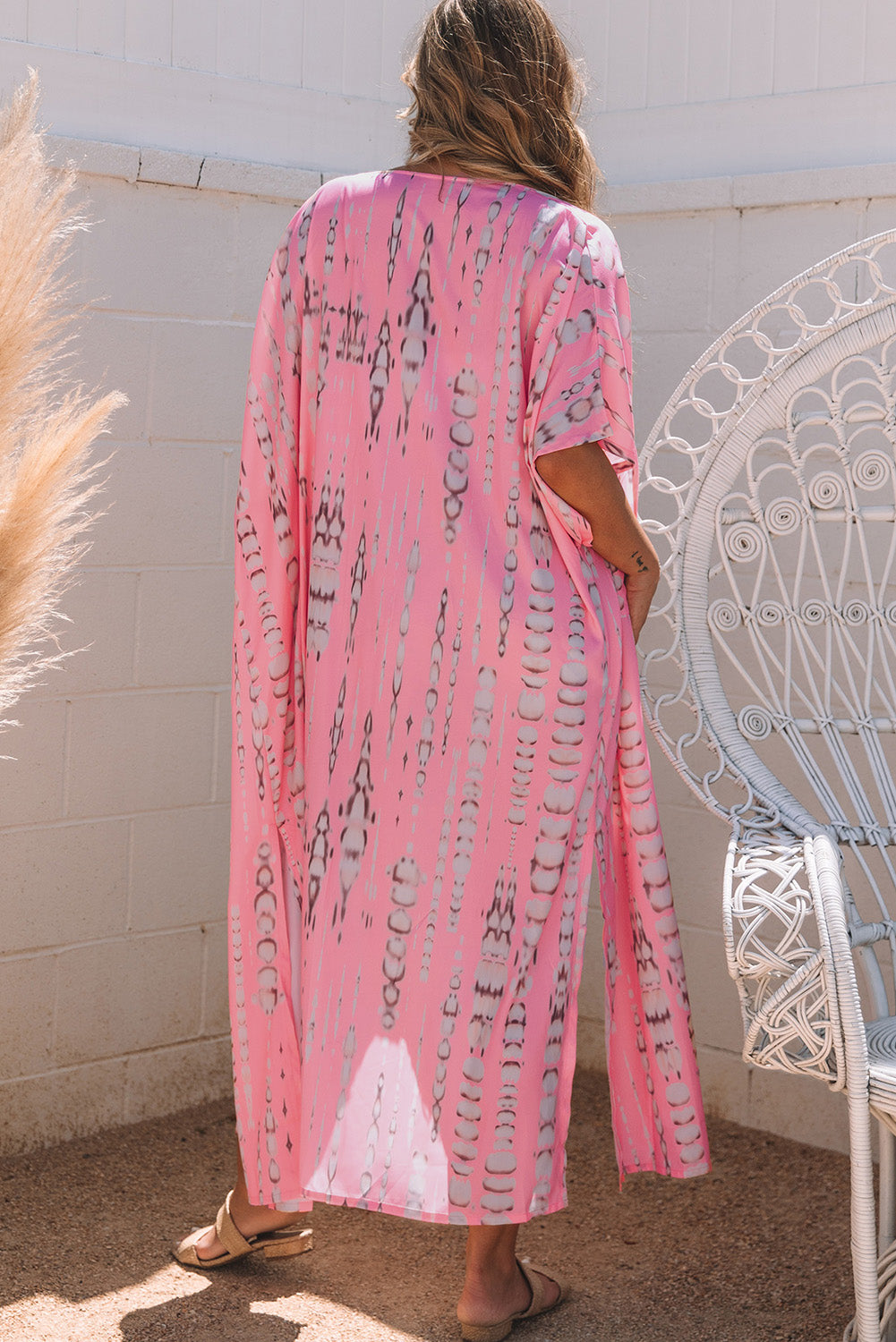Pink Bohemian Tie Dye Oversize Long Kimono eAura