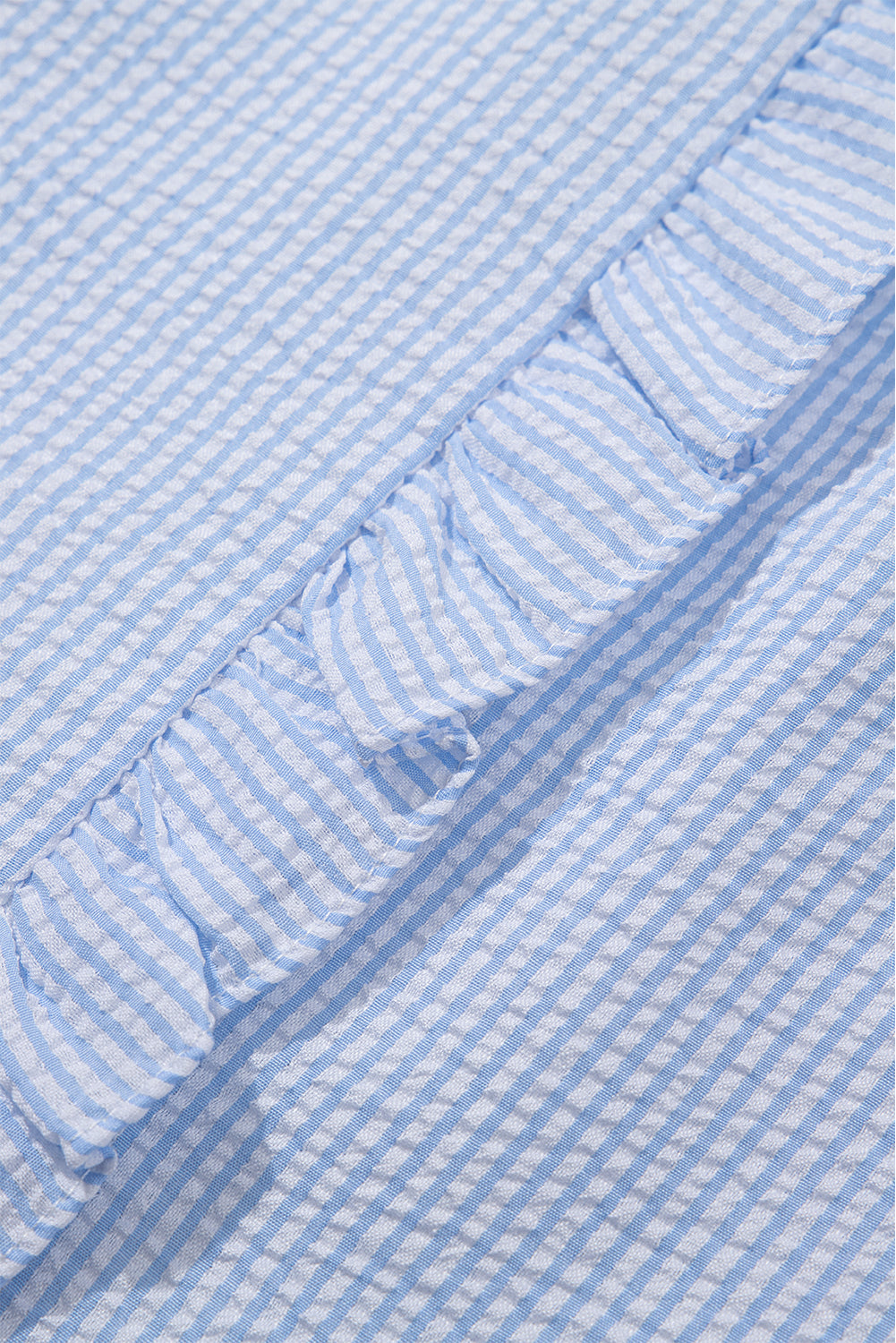 Striped Ruffle Short Bubble Sleeve Shirt eAura