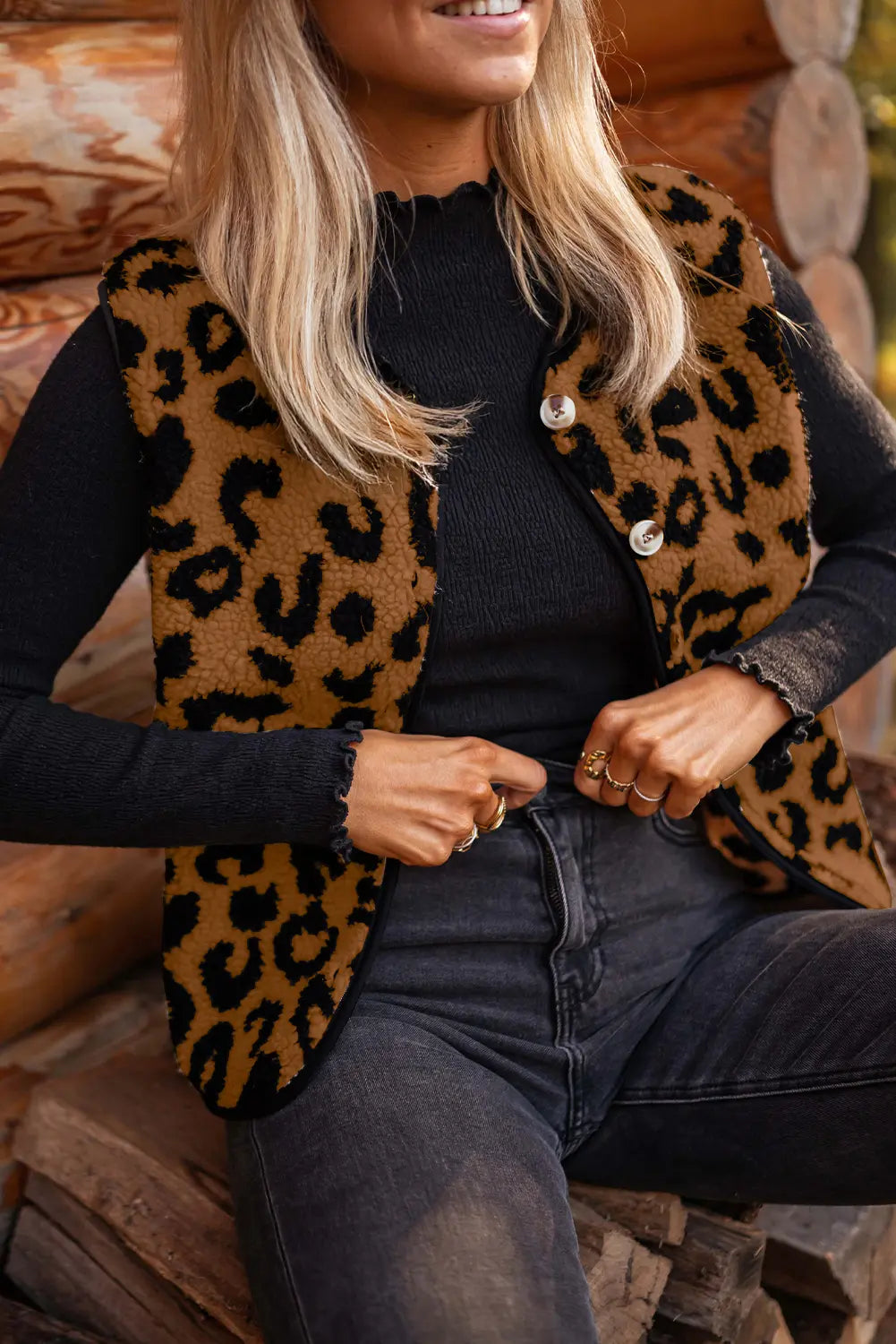 Leopard Print Sherpa Vest Coat
