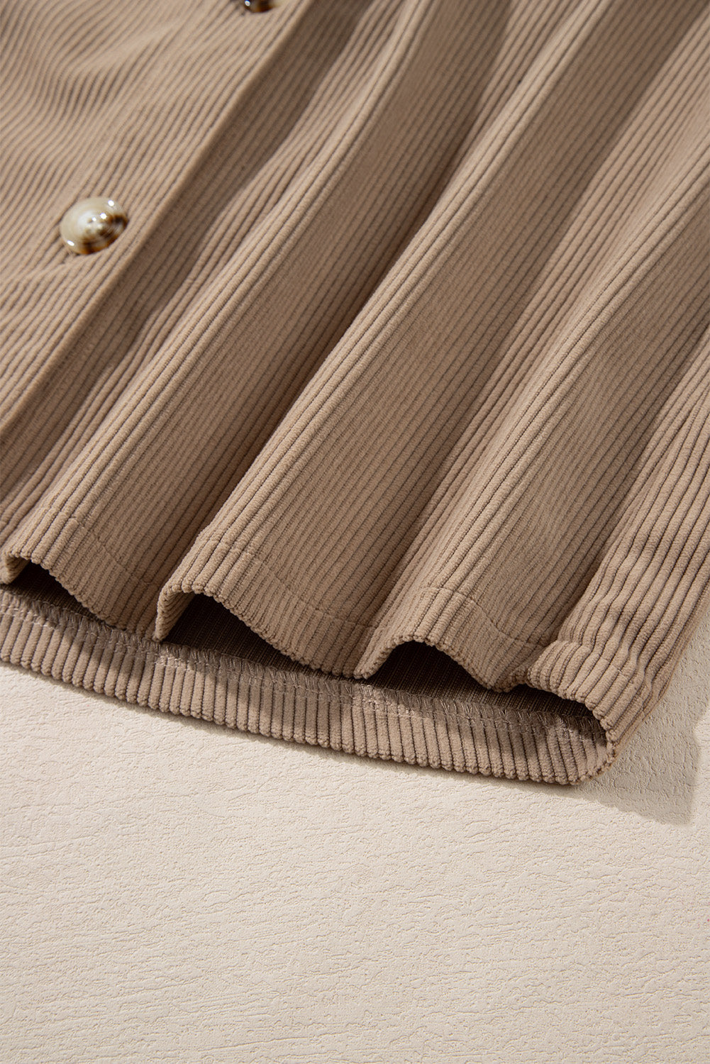 Pale Khaki Hooded Drawstring Pockets Corduroy Shacket eAura
