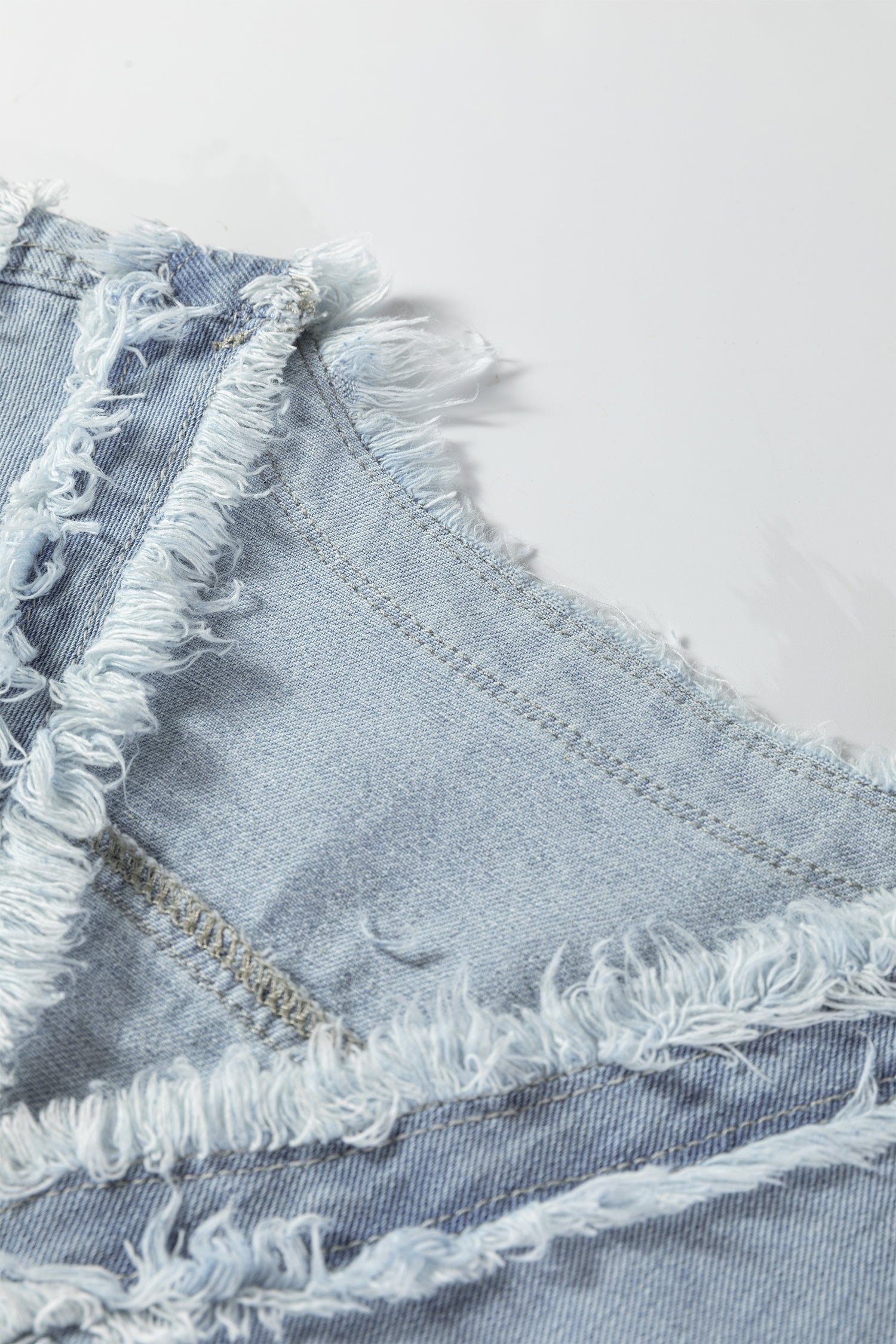 Frayed Edge Flap Pockets Denim Vest Jacket - eAura