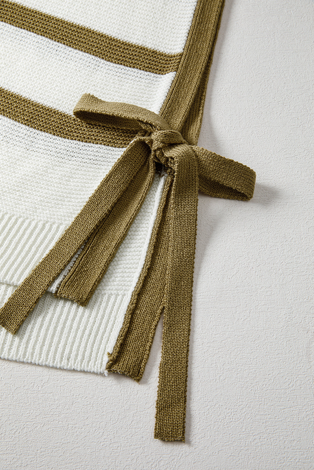 Khaki Stripe Tie Open Side Sweater Knit Top eAura
