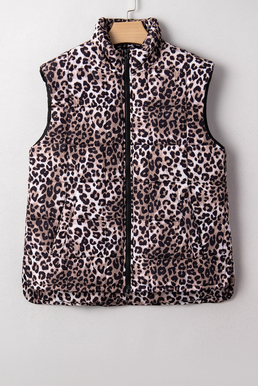 Leopard Quilted Full Zipper Casual Puff Vest - eAura