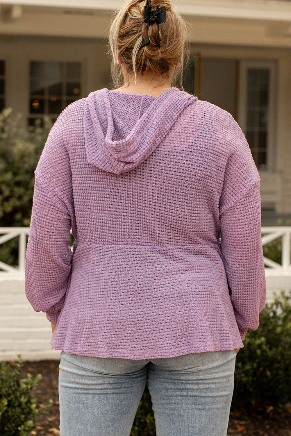 Plus Size Hooded Waffle Knit Top BB Fashion Outlet