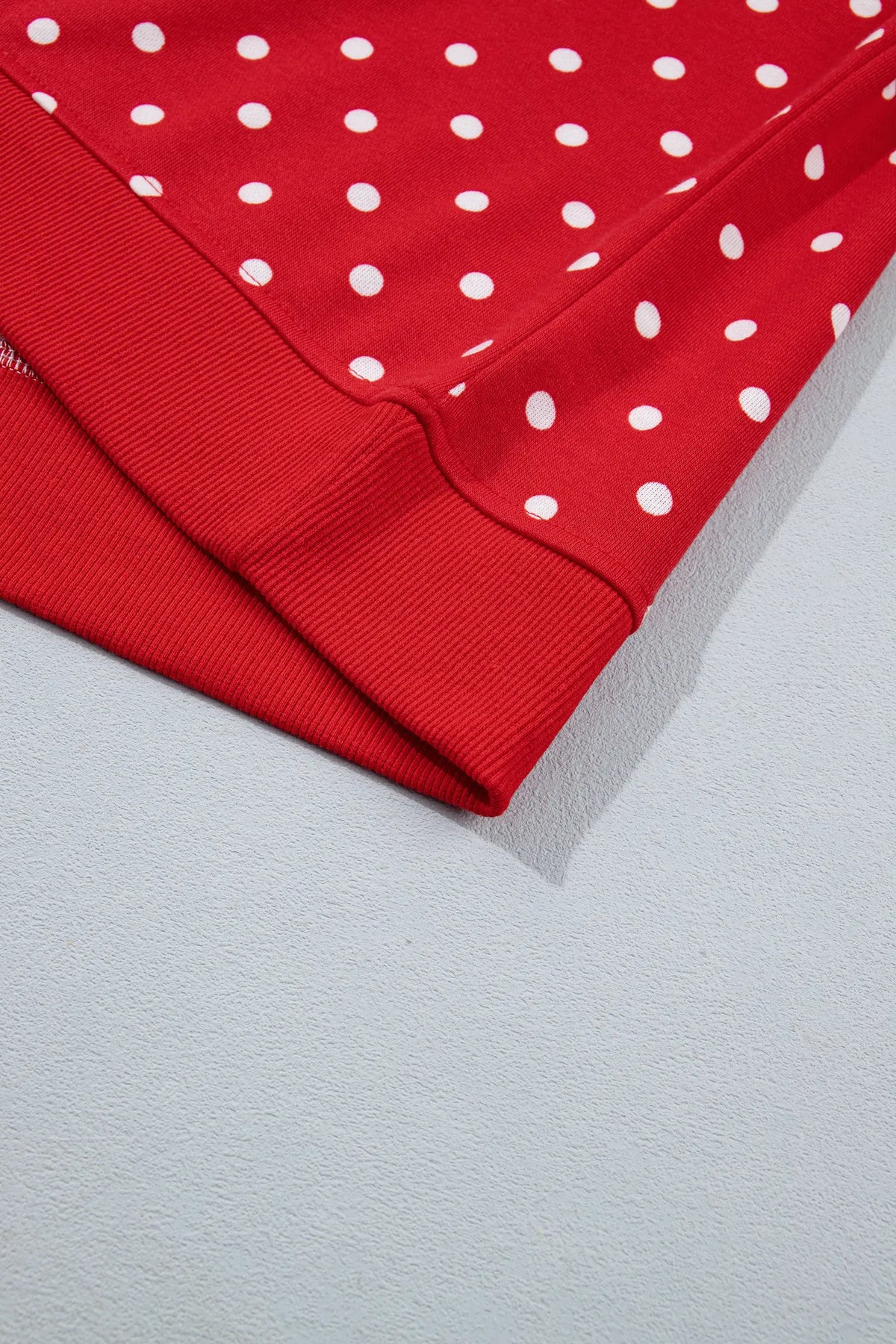 Polka Dot Drawstring Wide Leg Long Sleeve Top Pant Set – Red