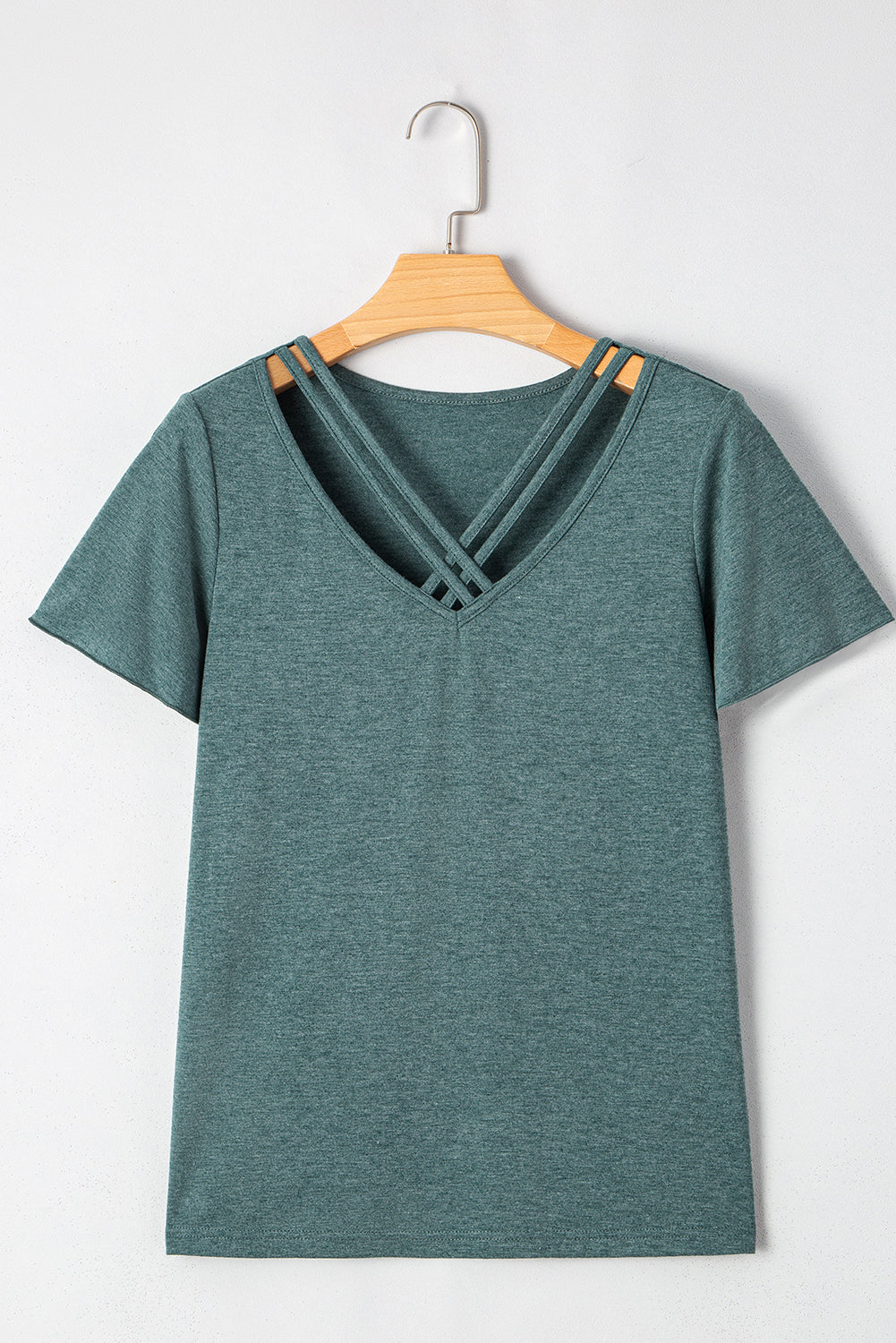 Black Crisscross V Neck Butterfly Sleeve T Shirt eAura