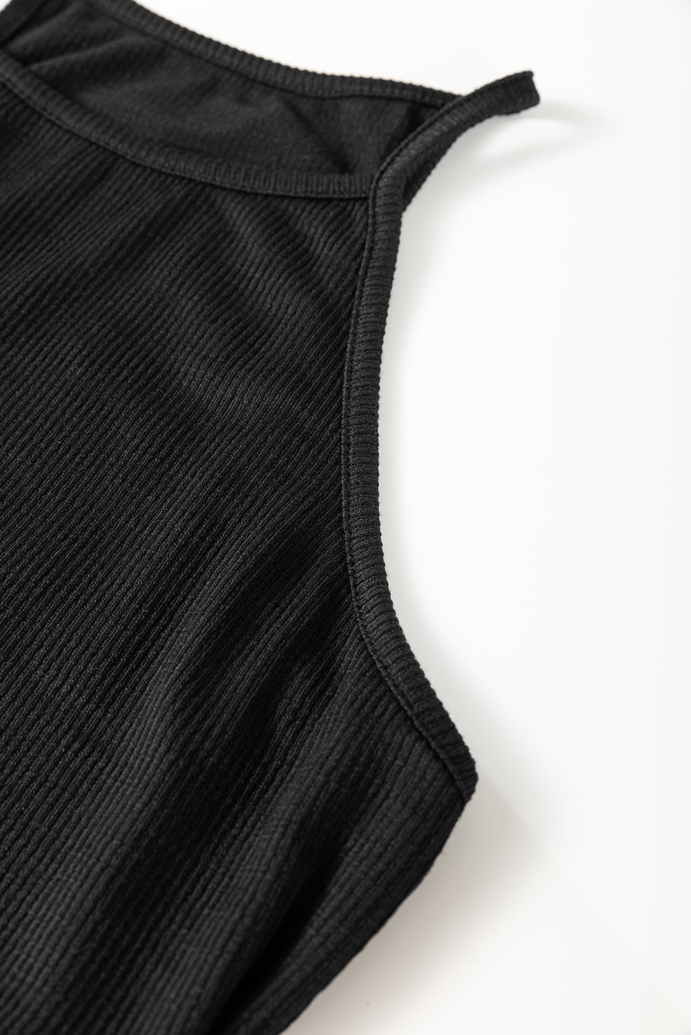 Black Racerback Ribbed Knit Drawstring Bodycon Dress eAura