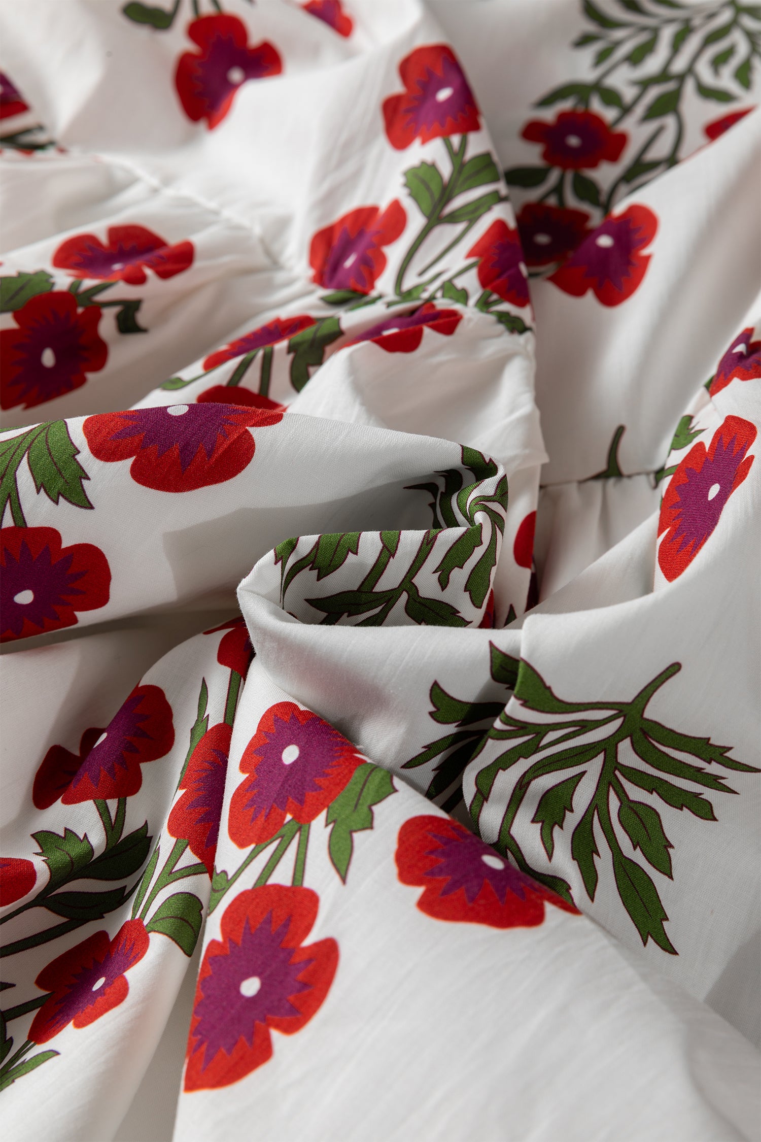 White Floral Print V-Neck 3/4 Sleeve Loose Mini Dress