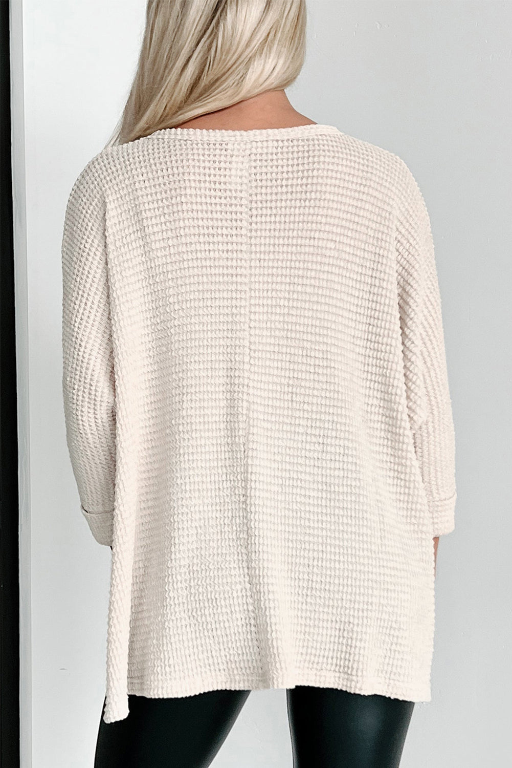Apricot Waffle Knit Splits Batwing Sleeve Oversized Top eAura
