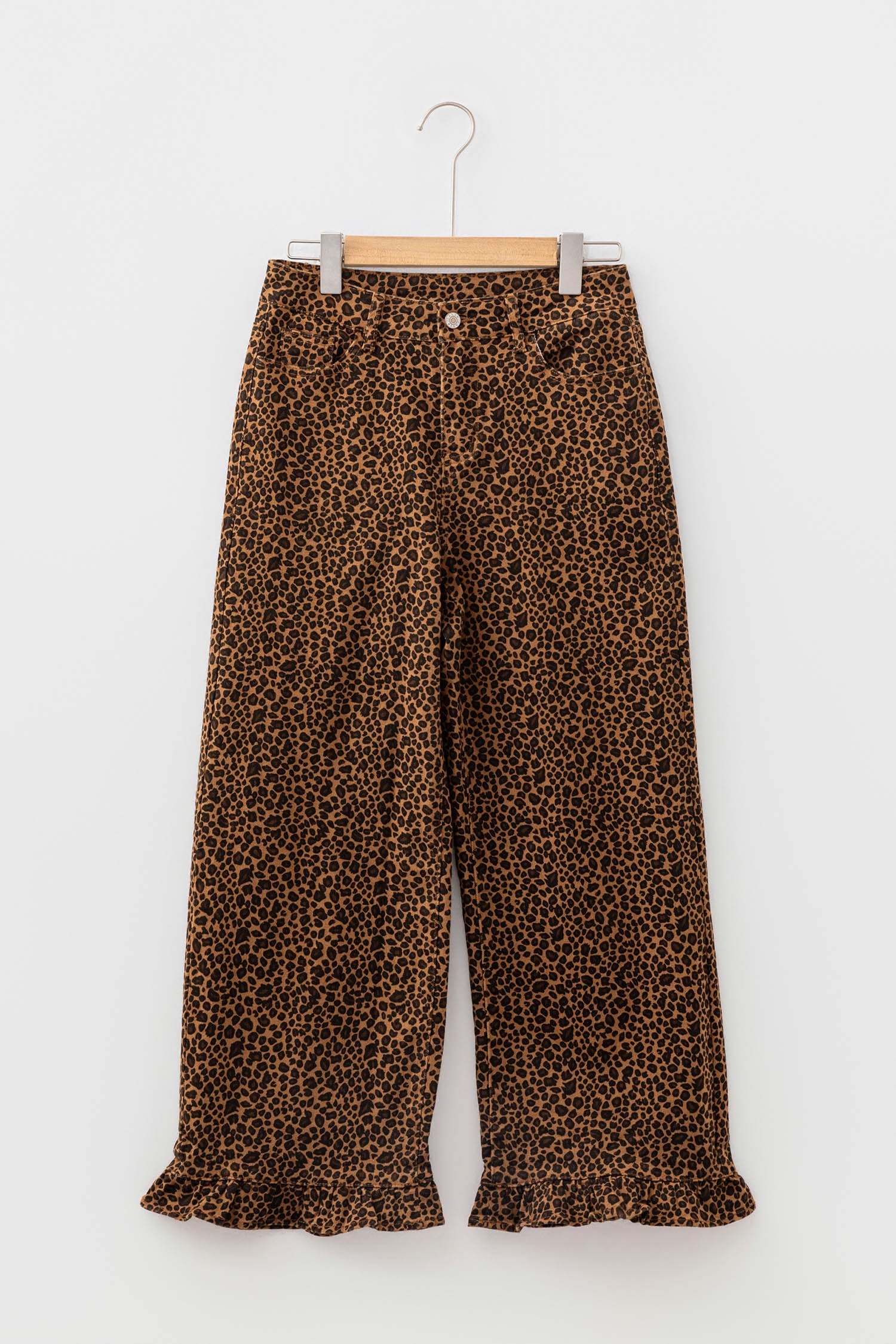 Leopard Print Ruffled Hem Shift Jeans – Brown