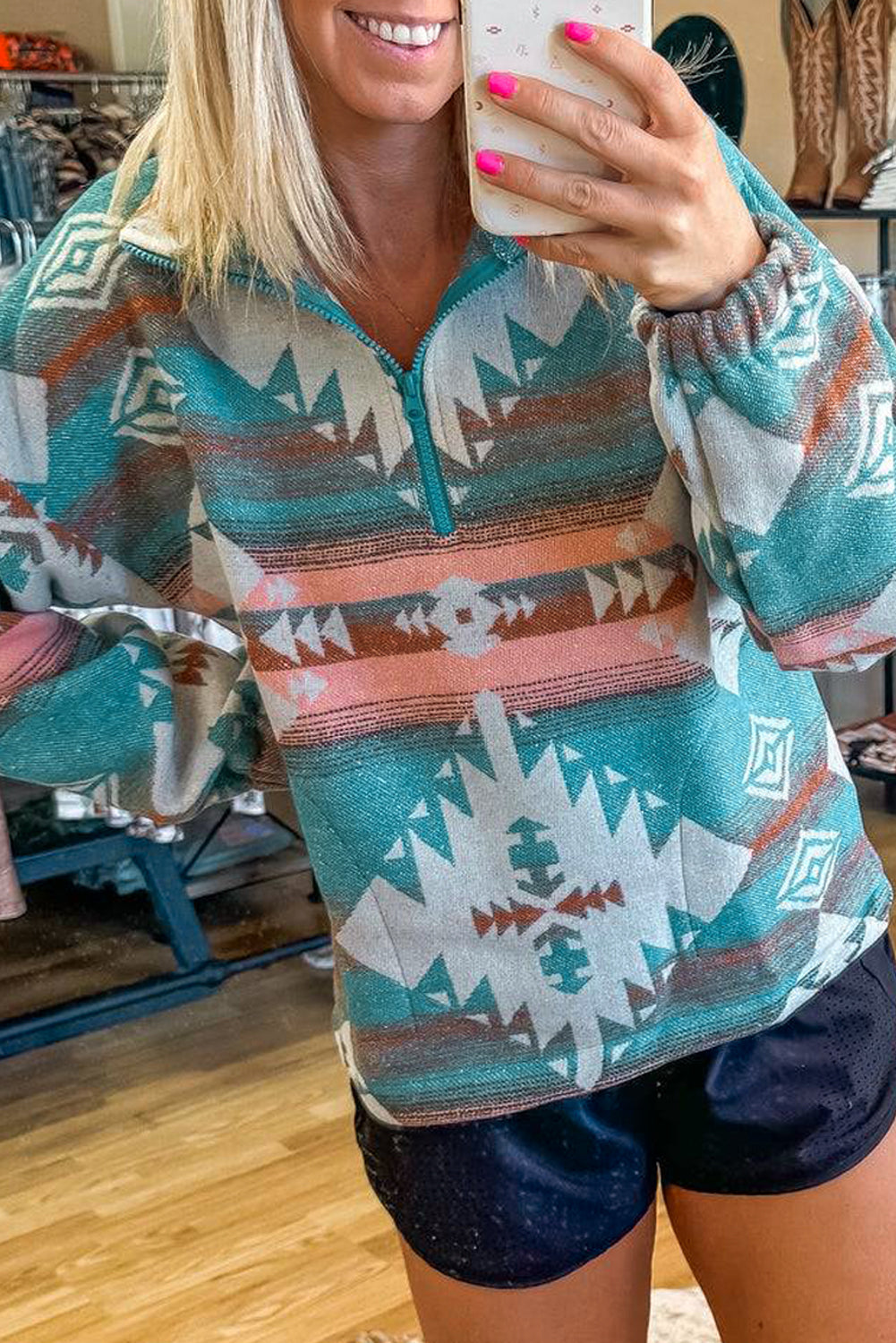 Quarter Zip Elastic Cuffs Aztec Sweatshirt Dear-Lover Dropshipping