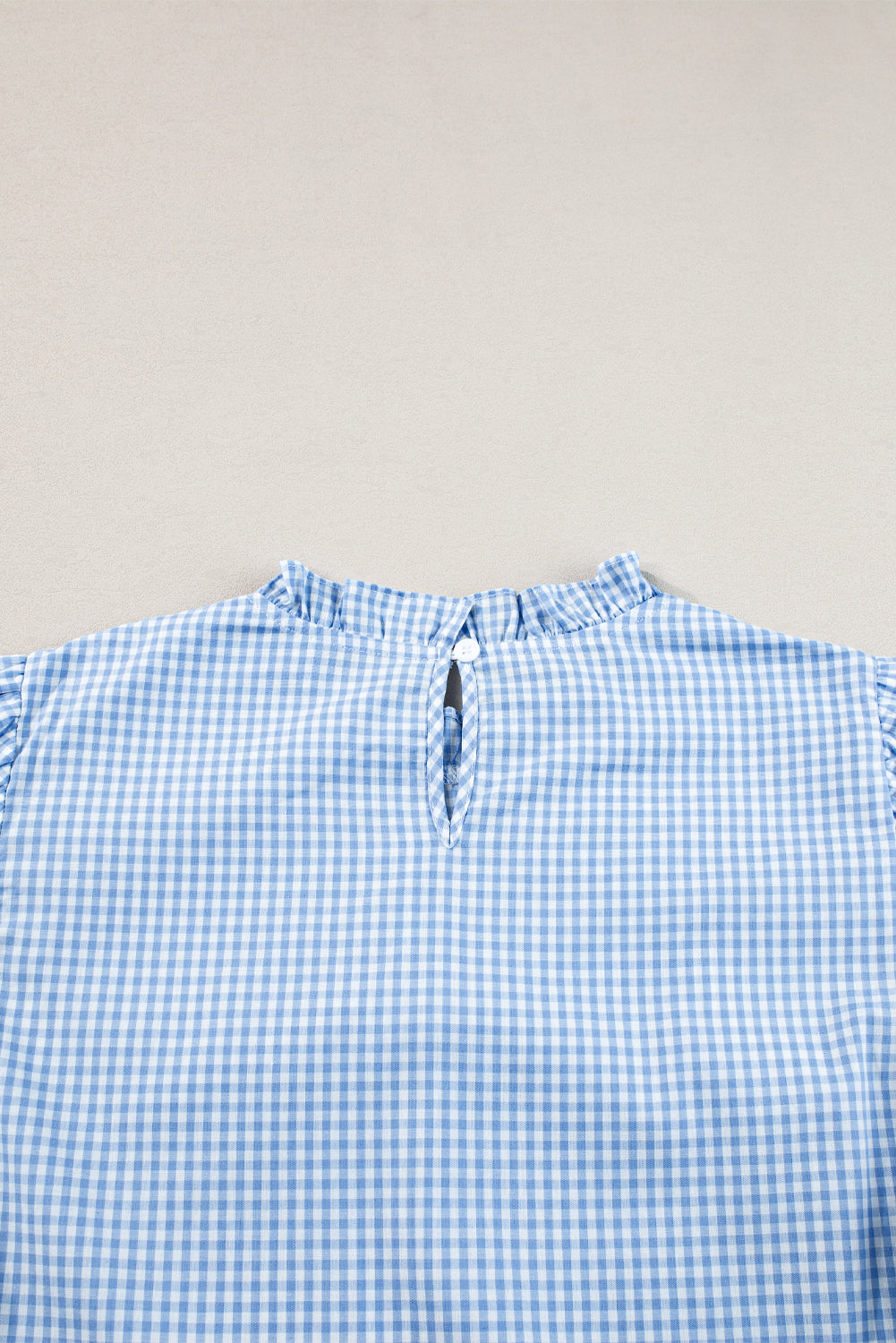 Light Blue Gingham Floral Embroidered Puff Sleeve Blouse eAura