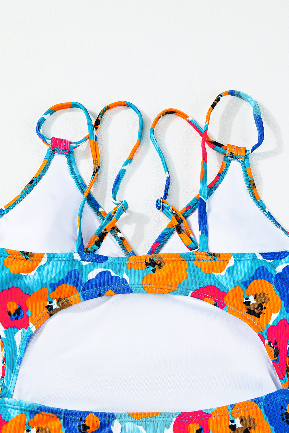 Orange Adjustable Straps Ribbed Knit One Piece Swimsuit eAura