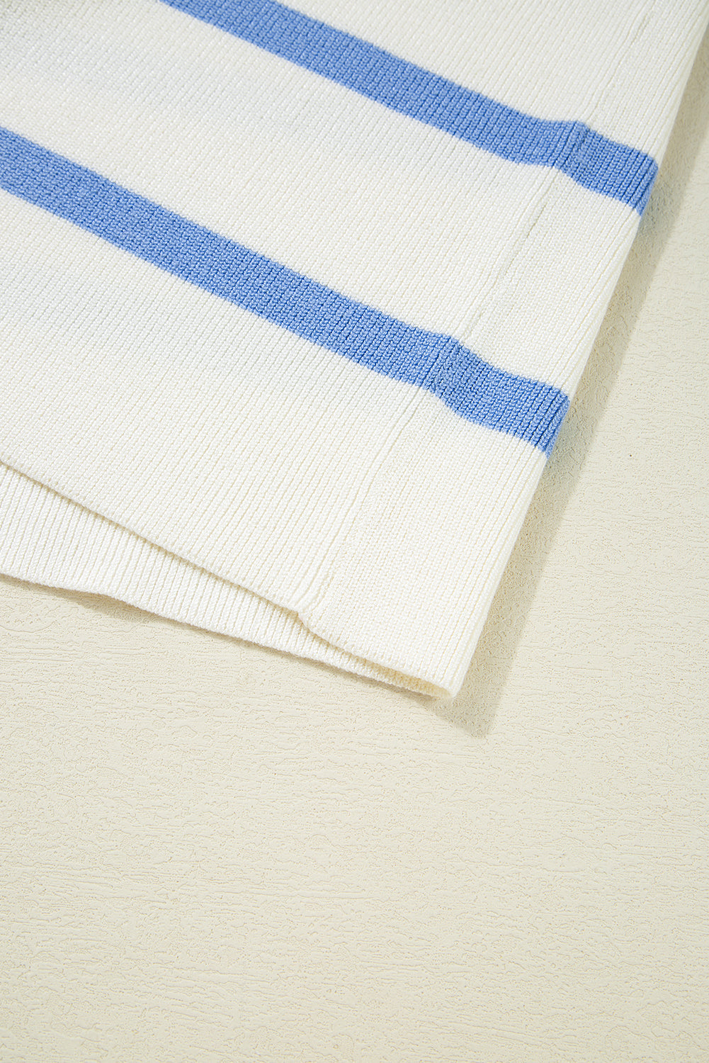 Blue Stripe Split V Neck Collared Ribbed Sleeveless Sweater eAura