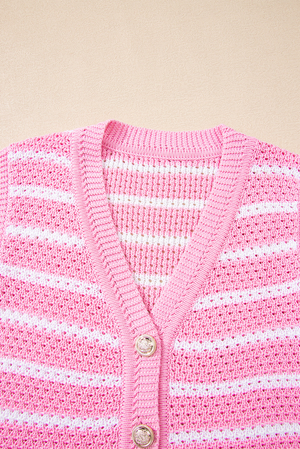Striped V Neck Gold Buttons Elegant Sleeveless Sweater eAura